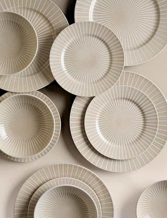 12 Piece Reactive Striped Dinner Set