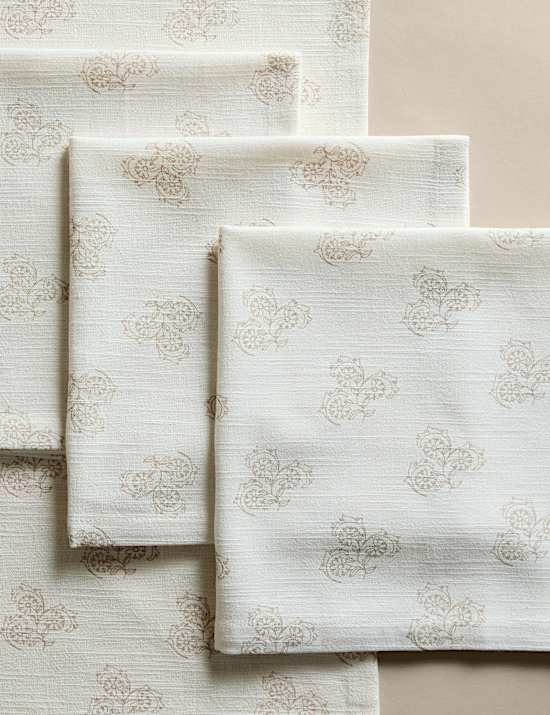 Set of 4 Pure Cotton Block Print Napkins