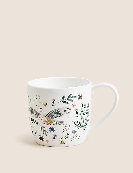 Taza con diseño de lechuza y bosque