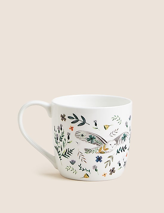 Taza con diseño de lechuza y bosque
