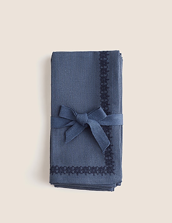 Lot de 4 serviettes 100 % coton à motif brodé