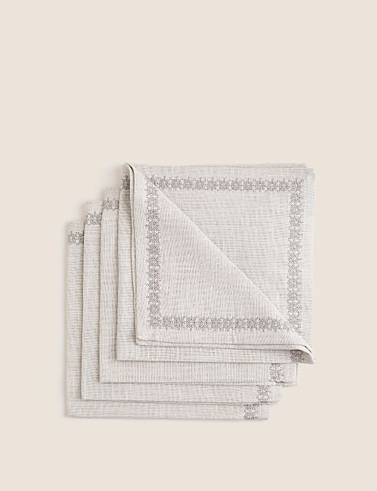 Lot de 4 serviettes 100 % coton à motif brodé