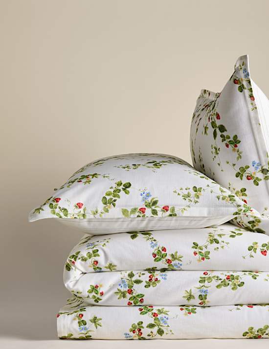 Parure de lit 100 % coton à motif fraises des champs