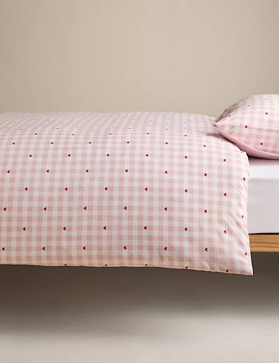 Cotton Blend Gingham Heart Bedding Set