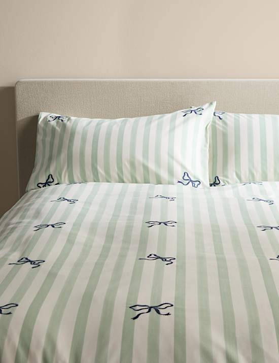 Pure Cotton Embroidered Bow Striped Bedding Set