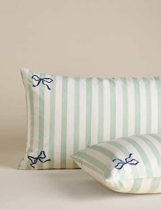 Pure Cotton Embroidered Bow Striped Bedding Set
