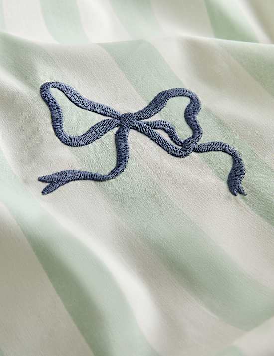 Pure Cotton Embroidered Bow Striped Bedding Set