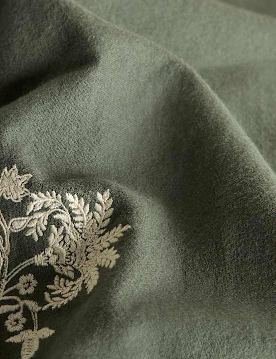 Pure Brushed Cotton Floral Embroidered Scallop Bedding Set