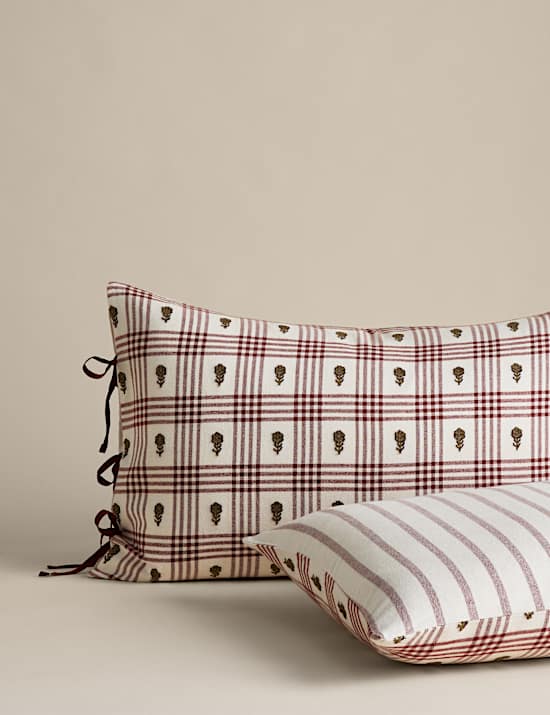 Parure de lit à motif fleuri à carreaux 100 % coton peigné