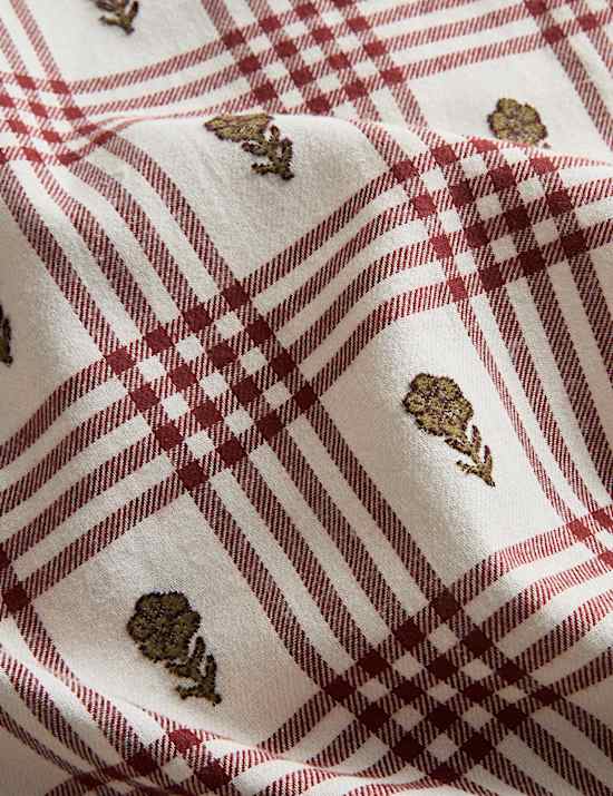 Parure de lit à motif fleuri à carreaux 100 % coton peigné