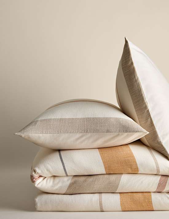 Parure de lit 100 % coton sergé teint en fil à rayures