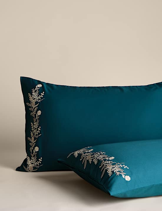 Juego de sábanas 100 % algodón con bordado de celidonia