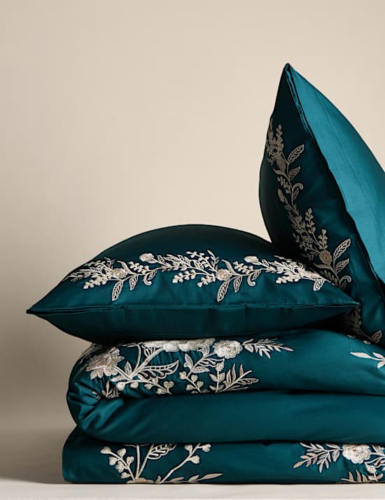 Juego de sábanas 100 % algodón con bordado de celidonia