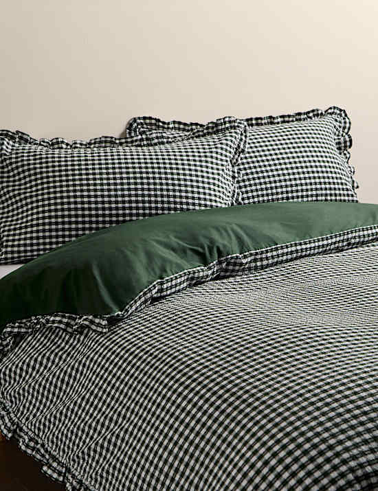 Pure Cotton Gingham Ruffle Bedding Set