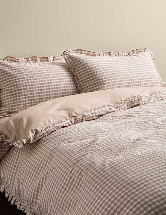 Pure Cotton Gingham Ruffle Bedding Set