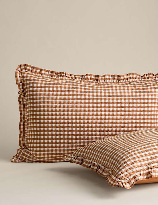 Juego de sábanas con volantes de vichy 100 % algodón