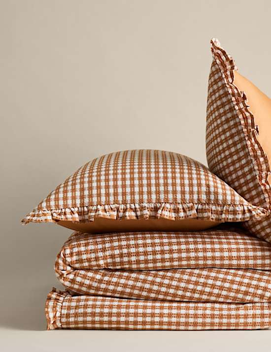 Juego de sábanas con volantes de vichy 100 % algodón