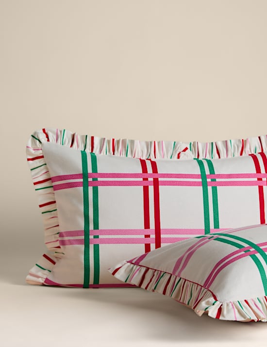 Pure Brushed Cotton Checked Ruffle Bedding Set