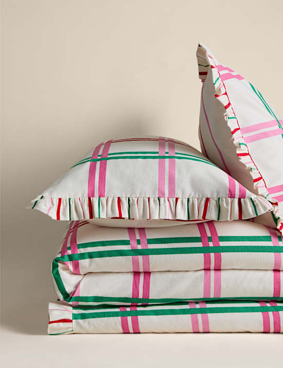 Pure Brushed Cotton Checked Ruffle Bedding Set