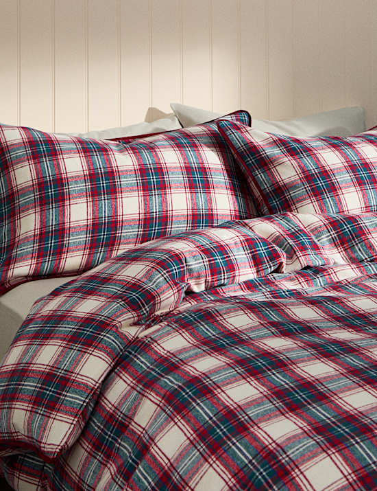 Parure de lit en coton peigné à carreaux