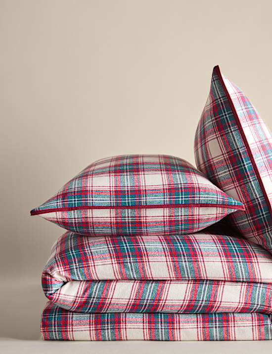 Parure de lit en coton peigné à carreaux