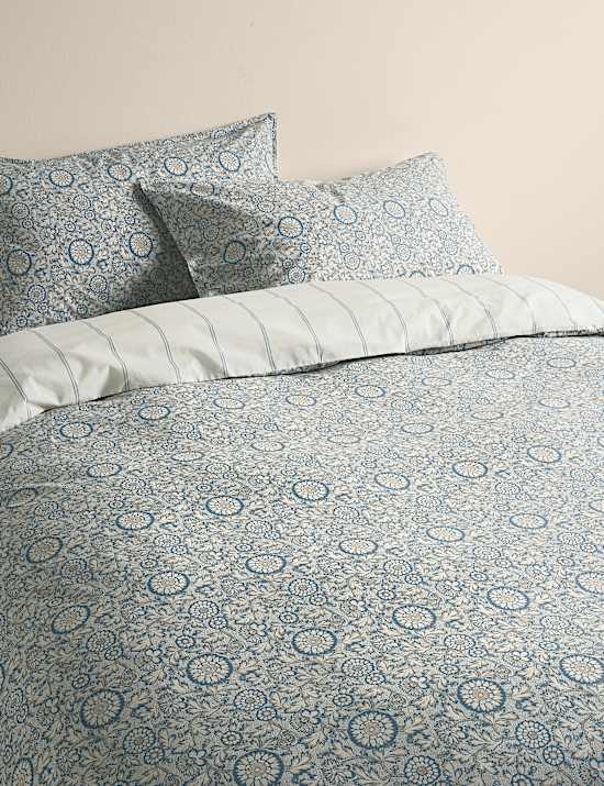 Cotton Rich Woodblock Floral Bedding Set