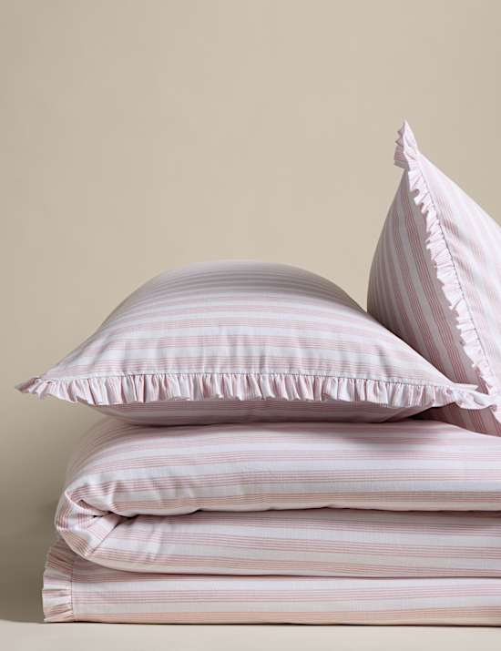 Set Perlengkapan Tidur Rimpel Motif Garis Tipis Katun Murni