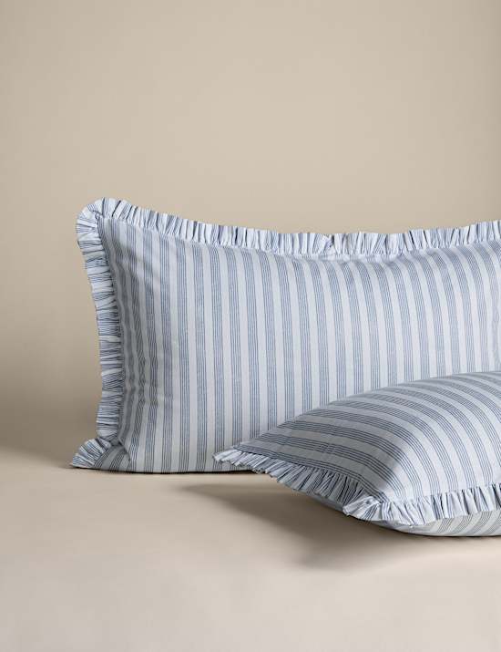 Pure Cotton Narrow Stripe Ruffle Bedding Set