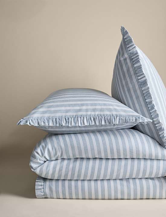 Pure Cotton Narrow Stripe Ruffle Bedding Set