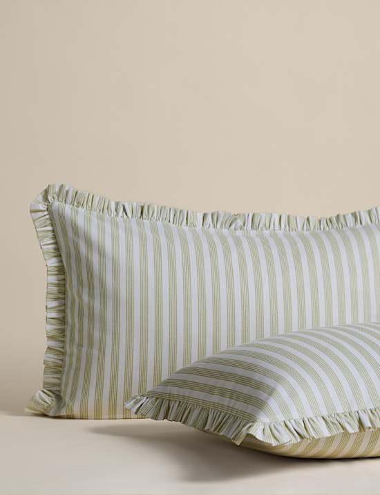 Pure Cotton Narrow Stripe Ruffle Bedding Set