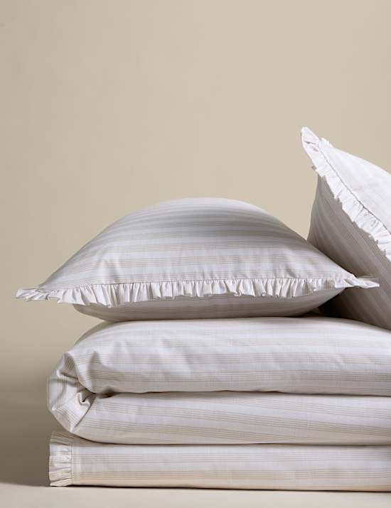 Pure Cotton Narrow Stripe Ruffle Bedding Set