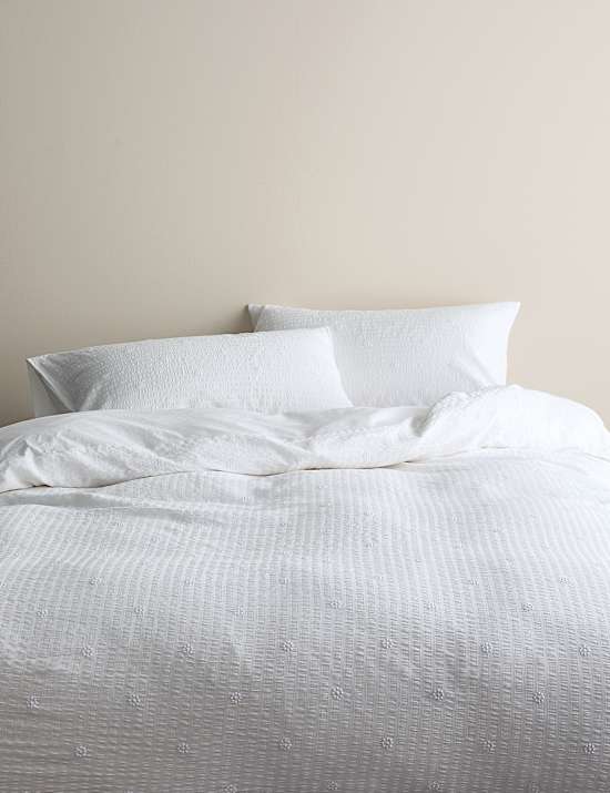 Embroidered Floral Seersucker Bedding Set