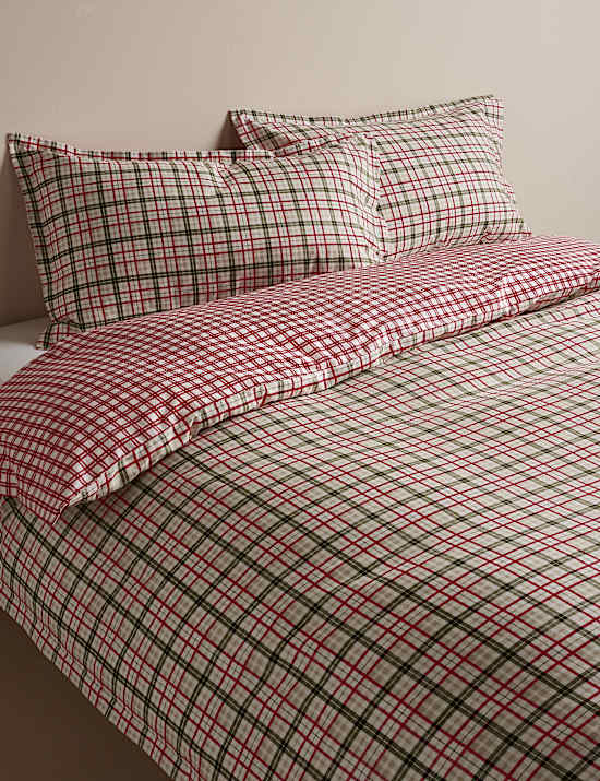 Brushed Cotton Checked Reversible Bedding Set