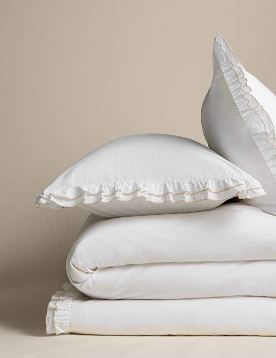 Pure Cotton Contrast Double Ruffle Bedding Set