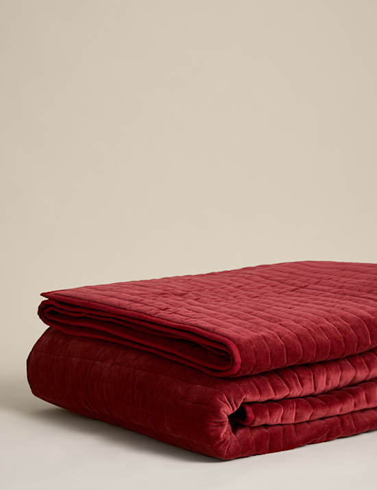 Dessus de lit en velours 100 % coton à fines rayures