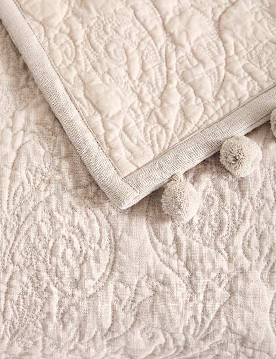 Cotton Rich Embroidered Bedspread with Linen