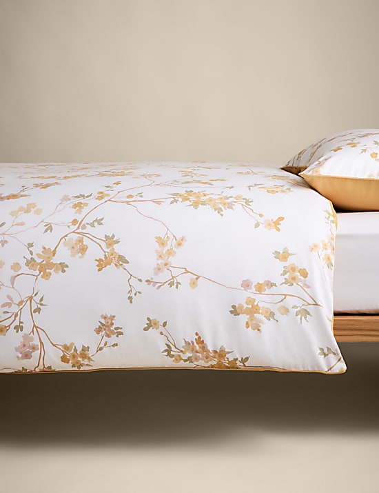 Parure de lit en satin 100 % coton à motif fleur de cerisier