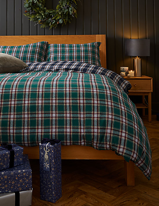 Pure Brushed Cotton Woven Checked Bedding Set