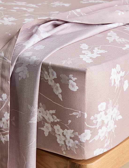 Pure Cotton Sateen Cherry Blossom Deep Fitted Sheet