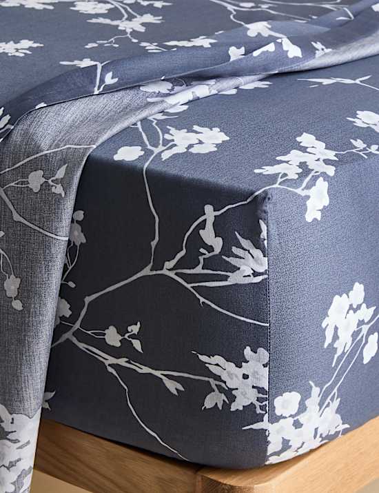 Pure Cotton Sateen Cherry Blossom Deep Fitted Sheet