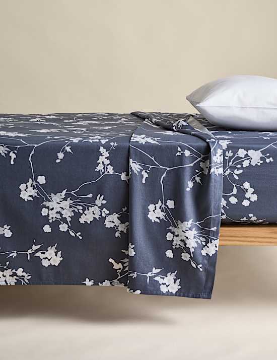 Pure Cotton Sateen Cherry Blossom Flat Sheet
