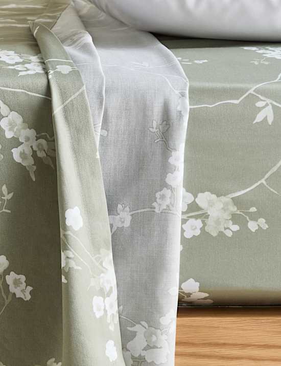 Pure Cotton Sateen Cherry Blossom Flat Sheet