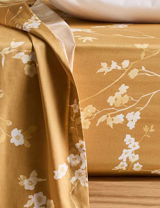 Pure Cotton Sateen Cherry Blossom Flat Sheet