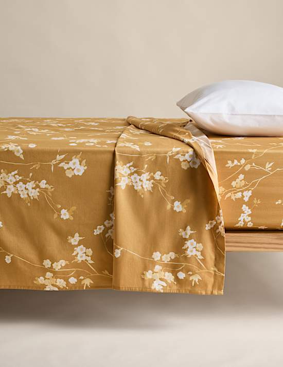 Pure Cotton Sateen Cherry Blossom Flat Sheet