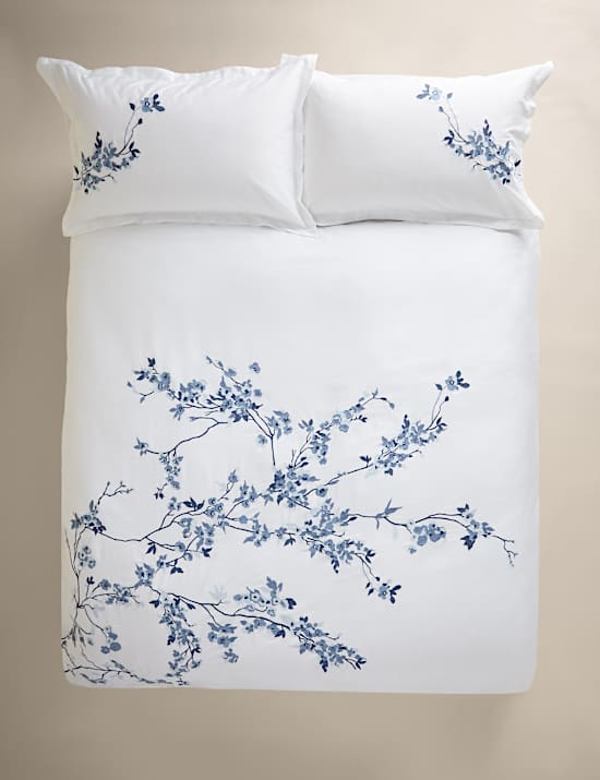 Trailing Cherry Blossom Embroidered Bedding Set