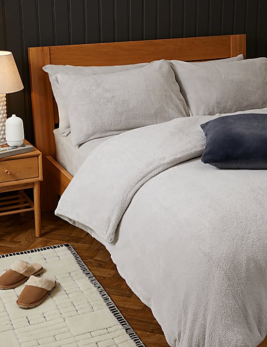 Teddy Fleece Deep Fitted Sheet GREY Sheets M S GR