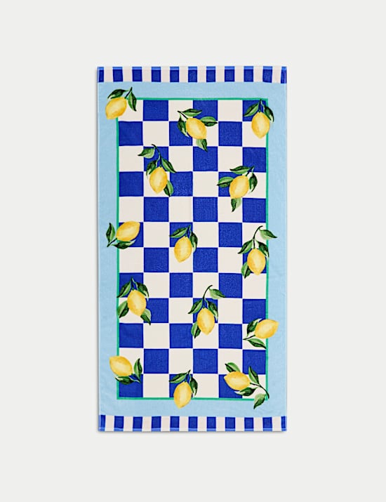 Serviette de plage 100&nbsp;% coton à imprimé citron