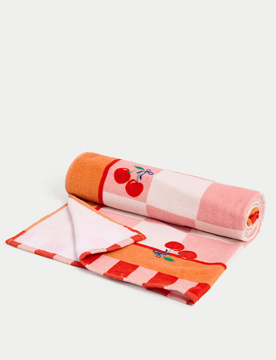 Pure Cotton Cherry Checked Beach Towel