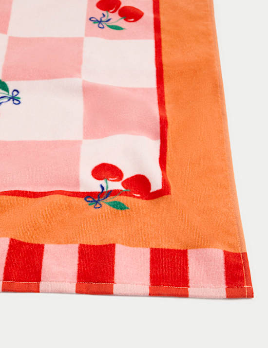 Pure Cotton Cherry Checked Beach Towel
