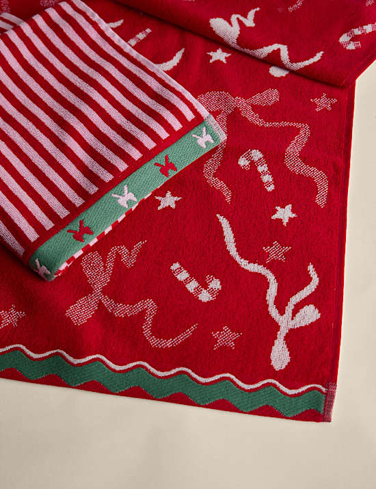 2er-Pack Handt&uuml;cher mit Weihnachtsschleife